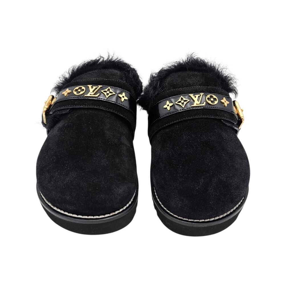 Louis Vuitton Winterbreak Black Suede Fur Lined Slip On Clog Mule Size 36 US 6 - Picture 3 of 10